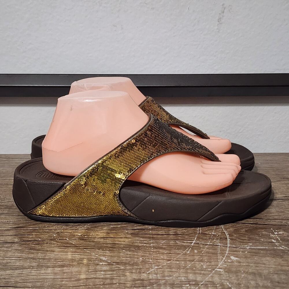 Fitflop Electra Classic Bronze Sequins Flip Flops Sandals Shoes Size 10 Brown - Picture 3 of 9